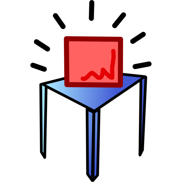 a red square on a 3D blue table with emphasis lines arching around it